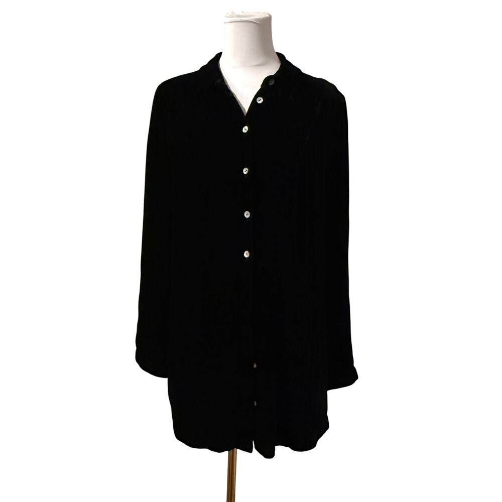 J. Jill Black Silk Blend Velvet Button Down Tunic Shirt Medium Fall Winter Luxe